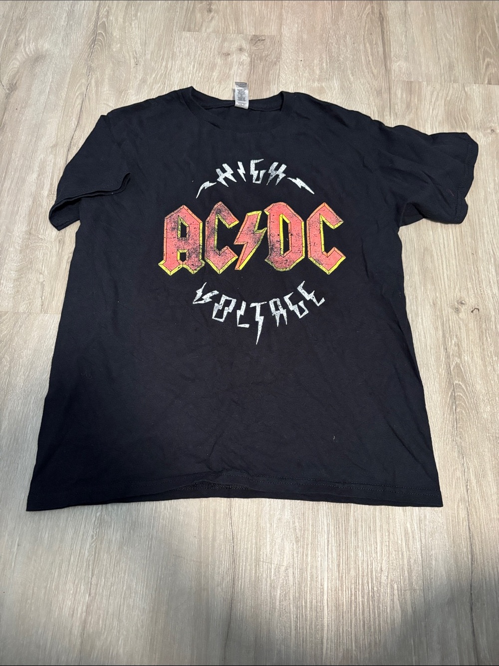 Gildan Black AC/DC High Voltage Graphic Tee with Red & Yellow Logo